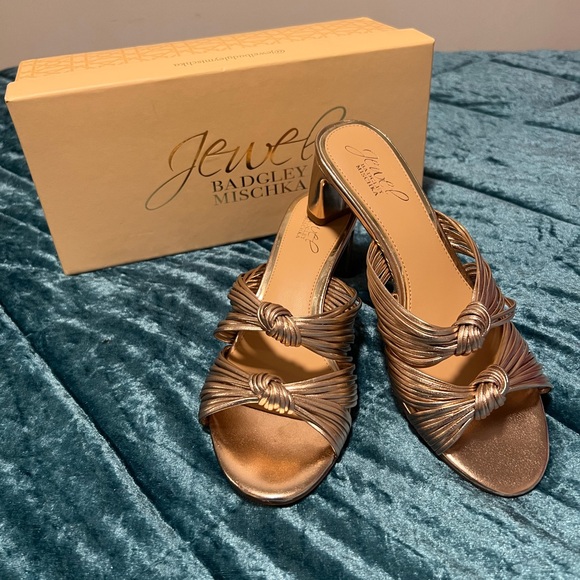 JEWEL BAGDLEY MISCHKA  women gold block heel sandals/size 6.5 - Picture 4 of 12